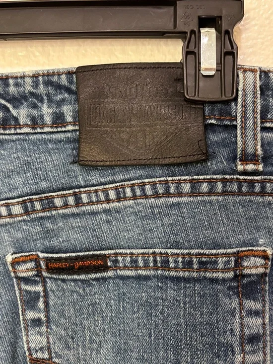 Harley-Davidson VTG Jeans Bootcut Women 14 Black Leather Patch 5 Pocket Zip fly - Picture 4 of 16